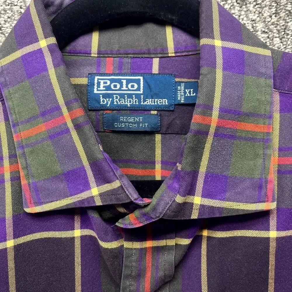 Polo Ralph Lauren Shirt Men's XL Multicolor Plaid Regent Custom Fit‎ Button Up